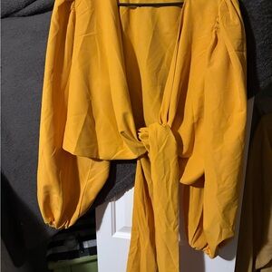 Vibrant Yellow Tie-Front Blouse
